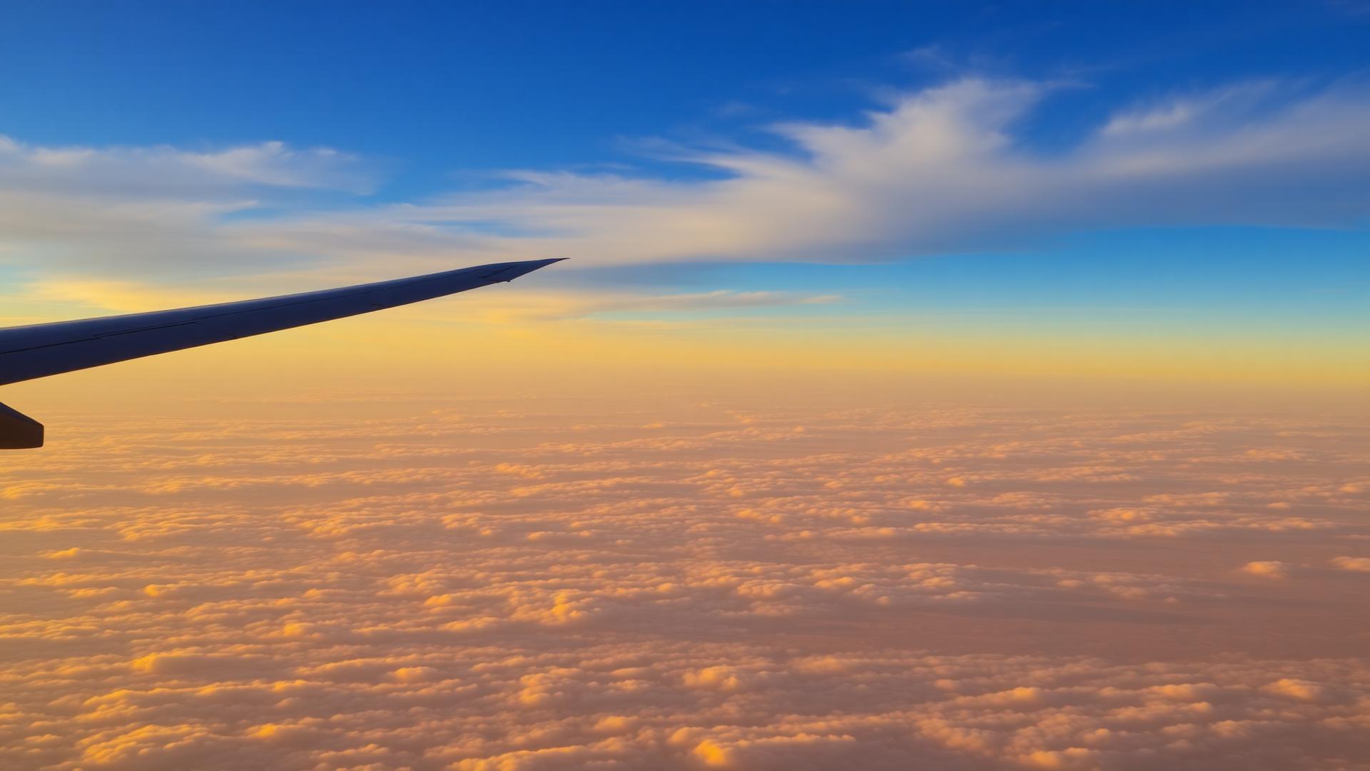 Aircraft over the African continent at sunset